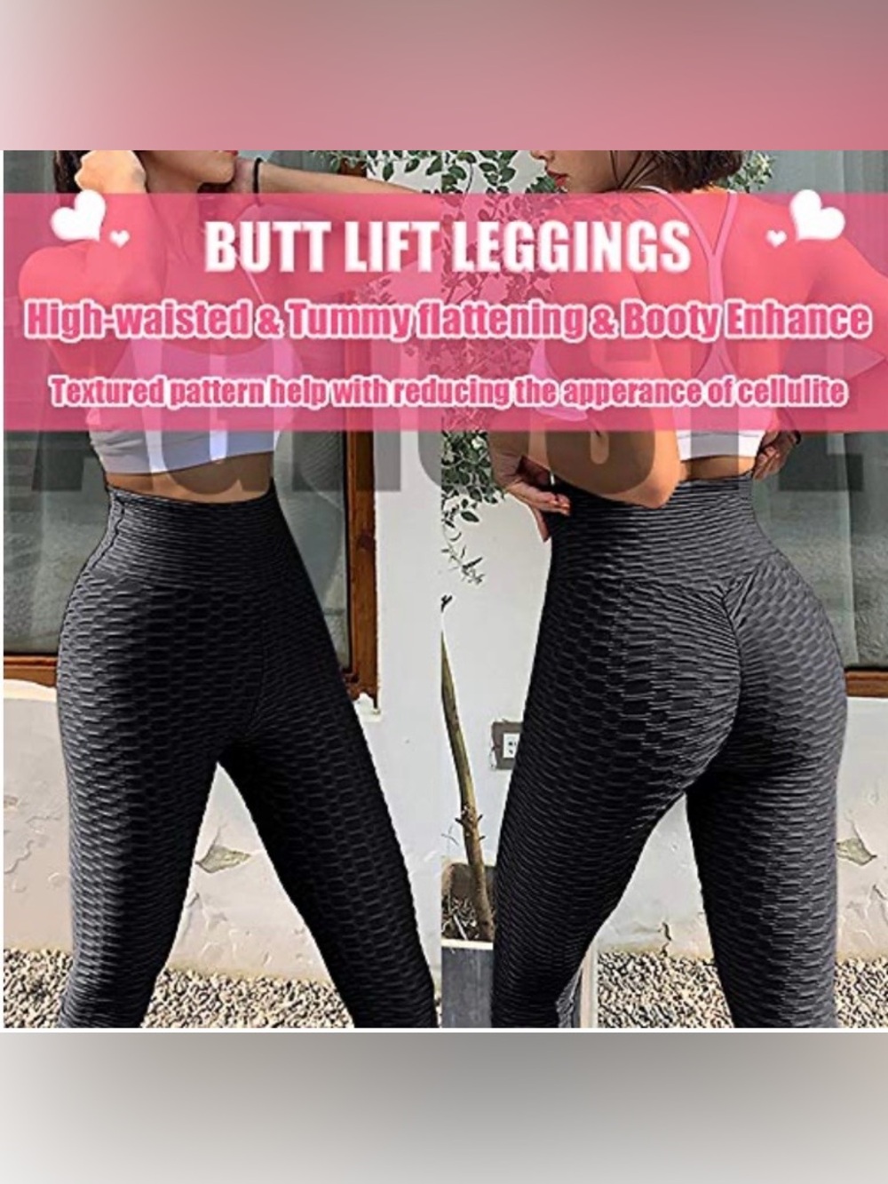 Black Textured Scrunch Butt Leggings High Waisted Yoga Pants Booty Lift Stretch - Picture 2 of 5